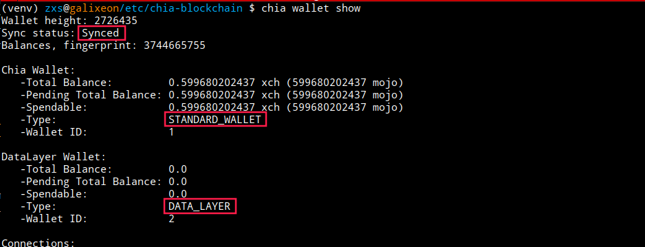 chia wallet show output